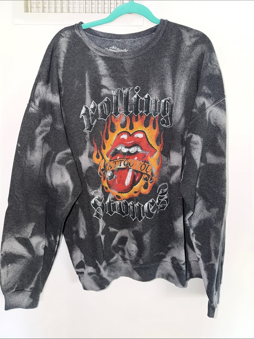 Urban Outfitters Black & Grey Tie-Dye Rolling Stones Crewneck